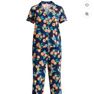 Women's Navy Orange Print Pajama Set